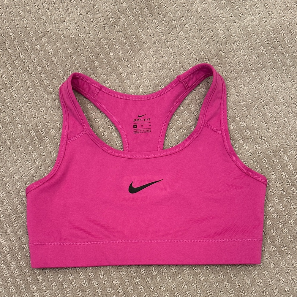 Nike Magenta Dri-Fit Racerback Sports Bra, Swoosh Logo, No padding, Medium